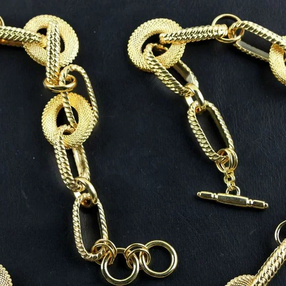 Kenneth Jay Lane Necklace KJL Heavy Textured Chain Gold Plate 33" Perfect Cond - Picture 5 of 8